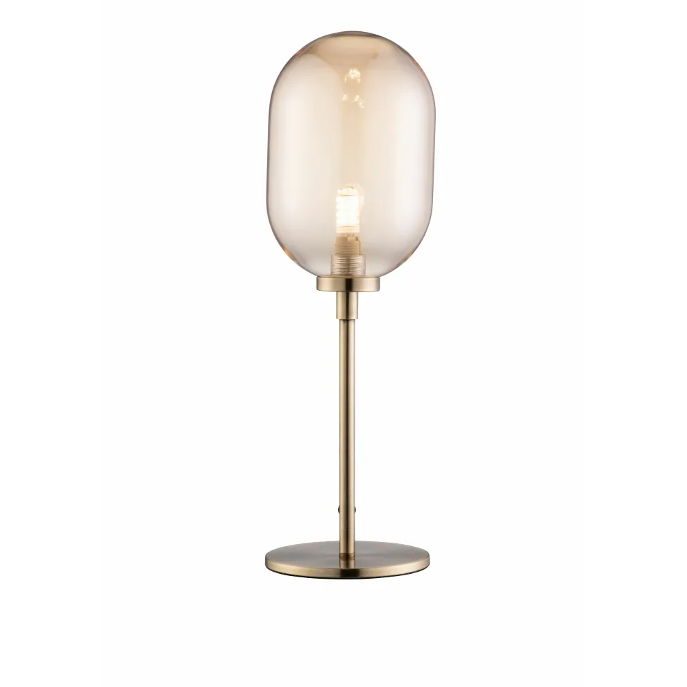 Amber Glass & Brass Stem Lamp