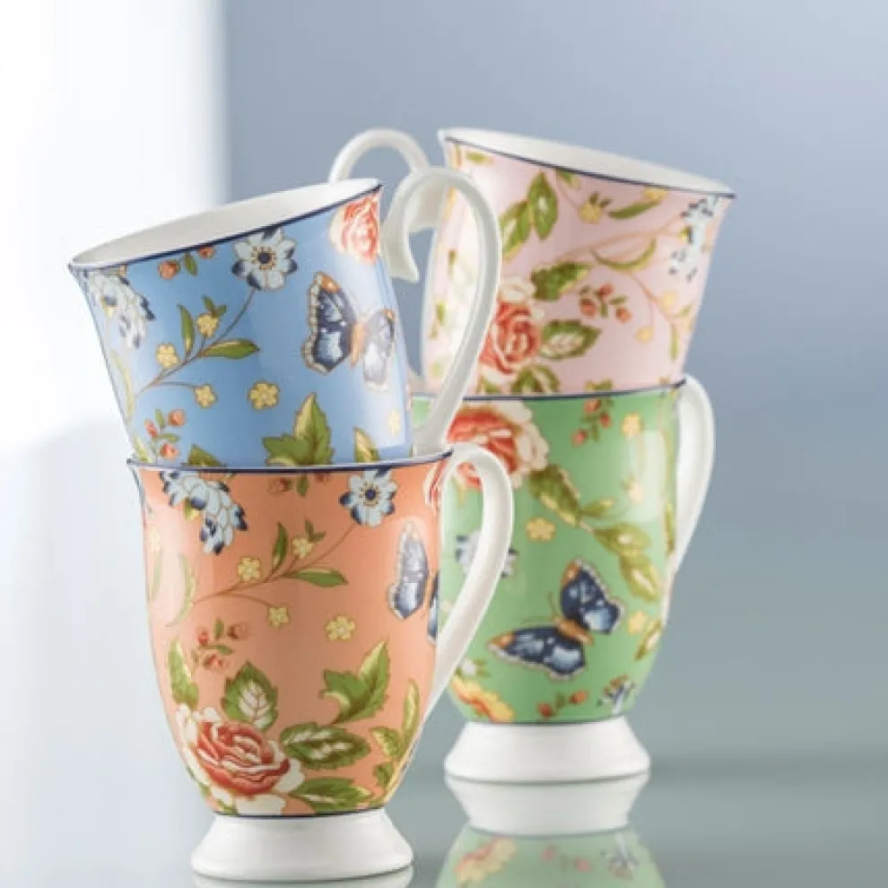 AYNSLEY COTTAGE GARDEN FOOTED MUGS SET OF 4