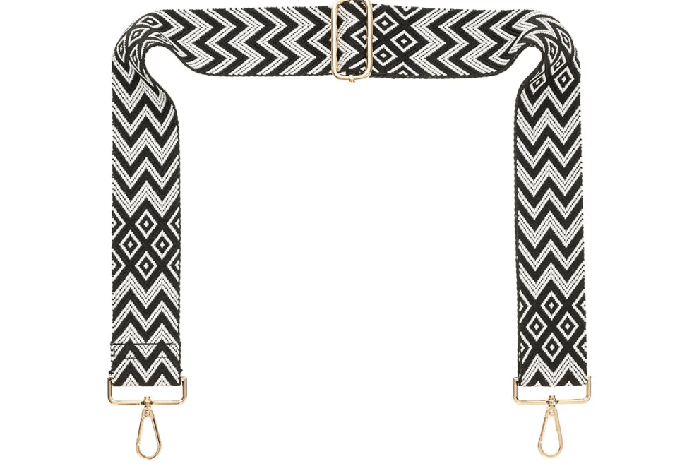 Black & White Chevron Camera Strap - Gold hardware