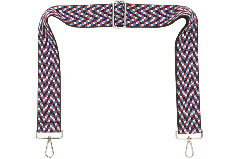 Blue Maroon White Black Camera Strap - Silver Hardware