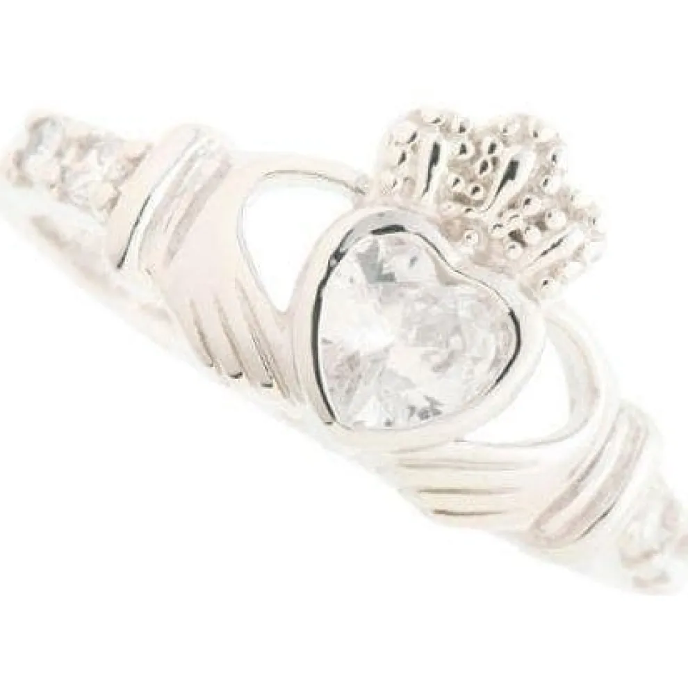 Crystal Claddagh Bezel Sterling Silver Ring
