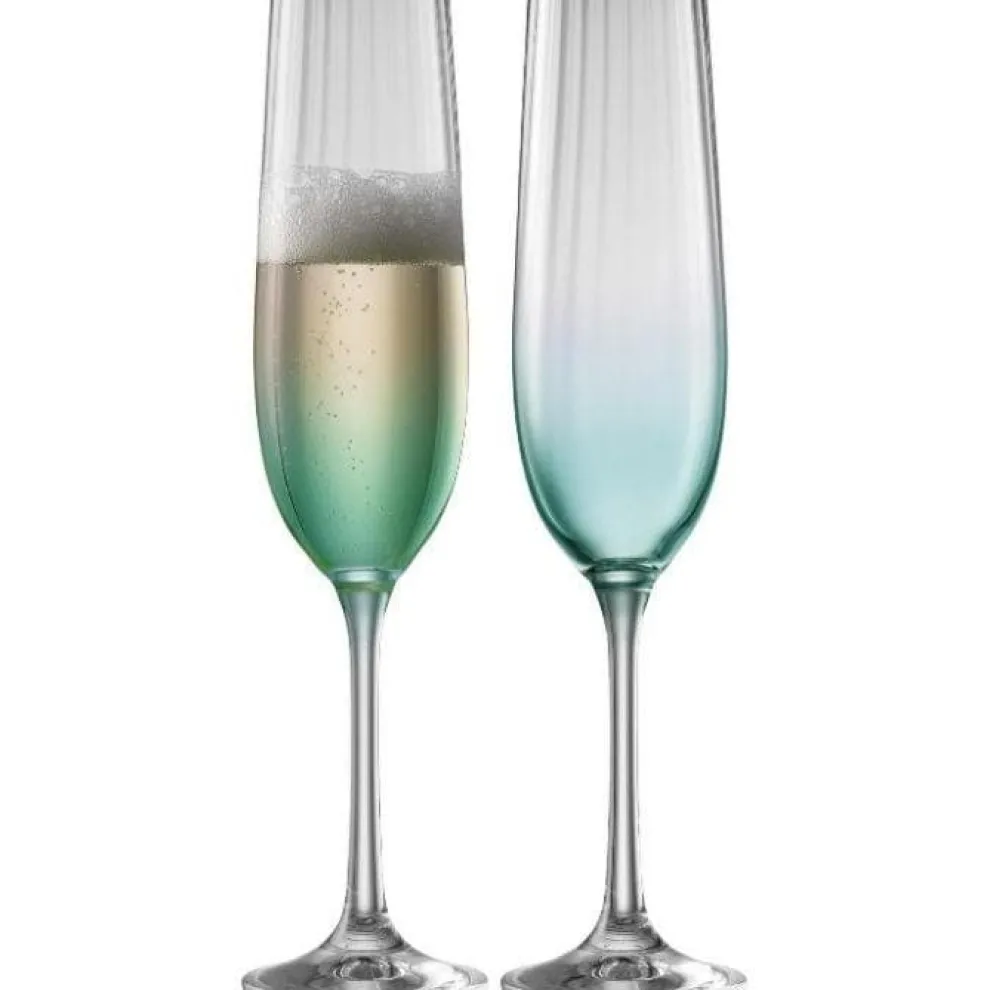 Erne Champagne Flute Glass Pair Aqua