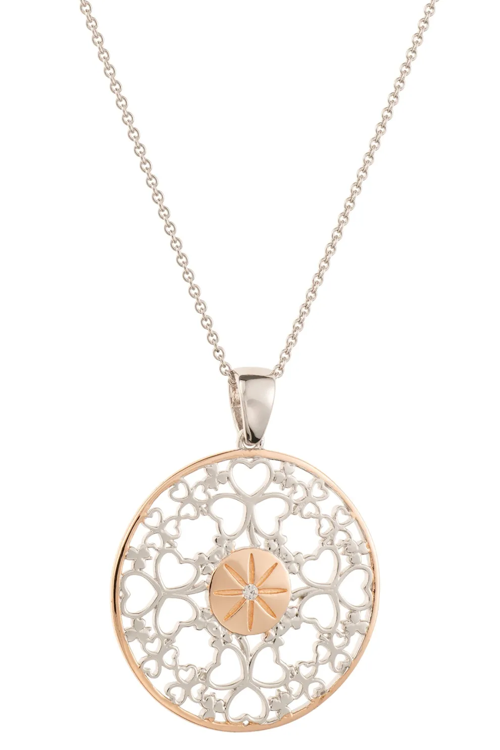 Hearts & Shamrocks Pendant Silver & Rose Gold