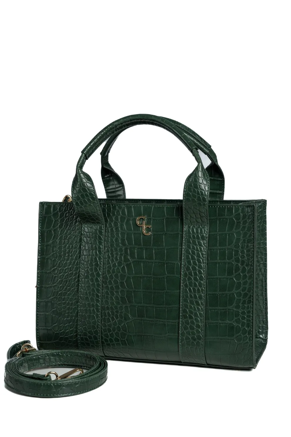Medium Tote - Forest Green Croc Detail