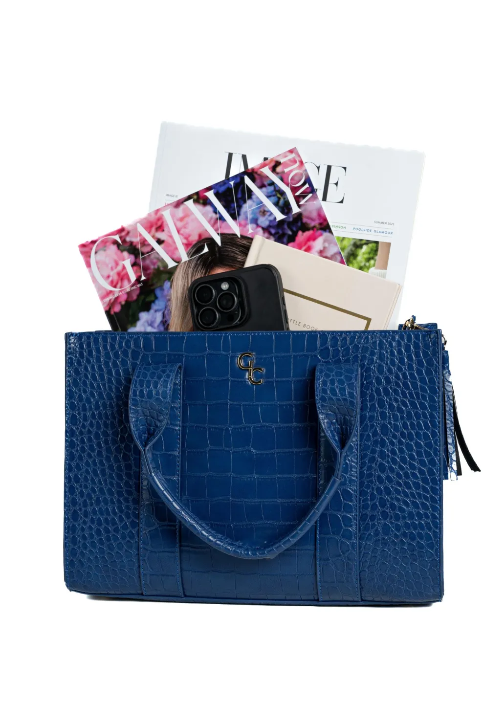 Medium Tote Bag - Atlantic Blue Croc Detail