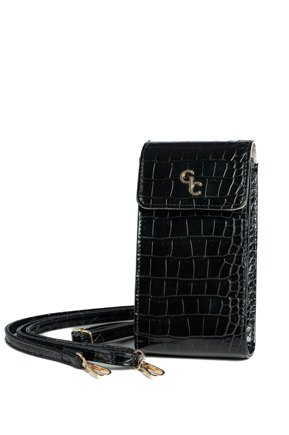 Mini Crossbody Bag - Black Croc Detail