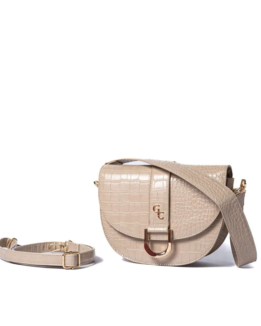 Saddle Bag Light Taupe Croc Detail