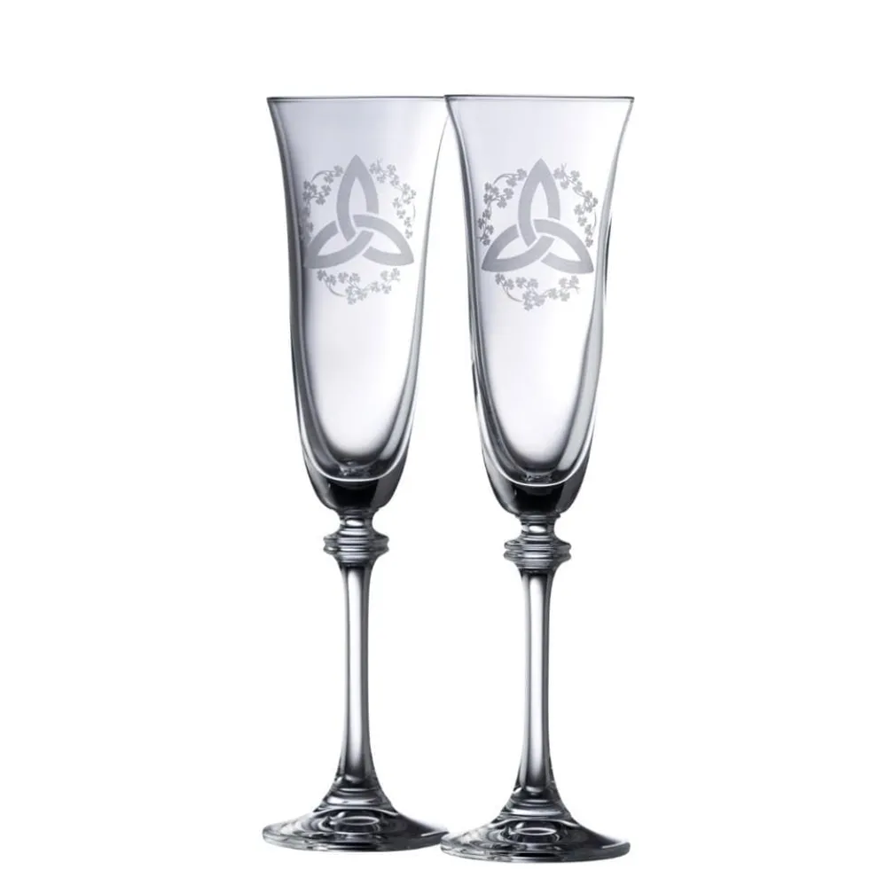 Trinity Knot Shamrock Liberty Flute Glass Pair