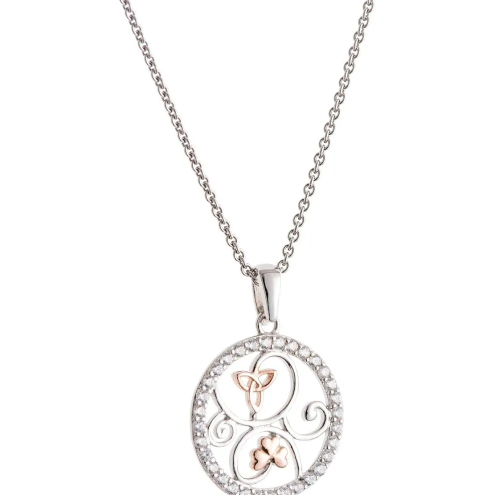 Trinity Knots & Shamrocks Rose Gold & Silver Pendant