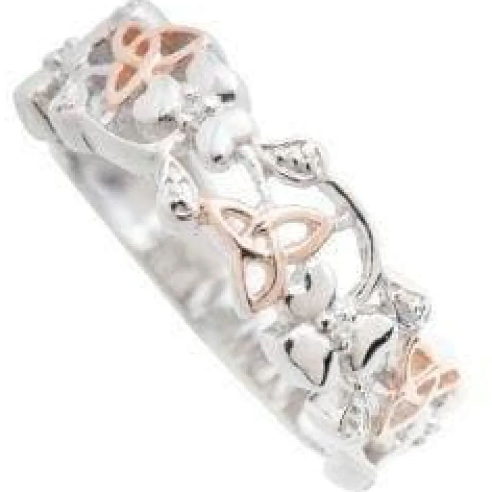 Trinity Knots & Shamrocks Rose Gold & Silver Ring