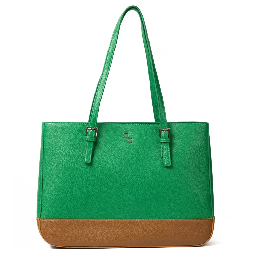 Two Tone Large Tote - Green & Tan